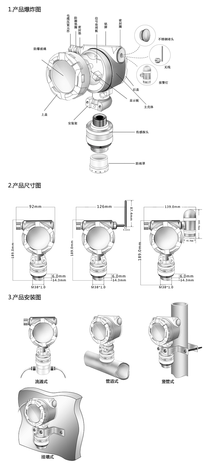 探路者固定安裝式1-2-苯并菲濃度報警器型網(wǎng)絡(luò)版尺寸與安裝圖